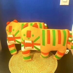 Set of Two Christian Robinson Target Tiger Figural Polyester Pillow 16” X 11”